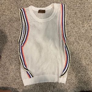 sweater vest stripes white black blue coral